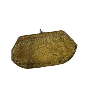 Vintage 1940-50s Gold Beaded Evening Clutch Purse Formal Event Dance Prom